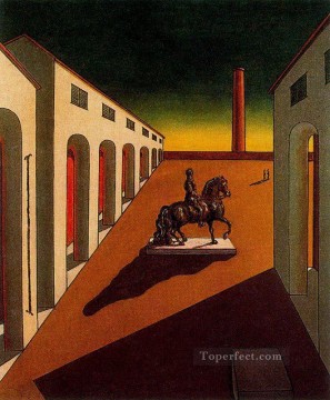 ジョルジョ・デ・キリコ Painting - ジョルジョ・デ・キリコの騎馬像のあるイタリアの広場 形而上学的シュルレアリスム